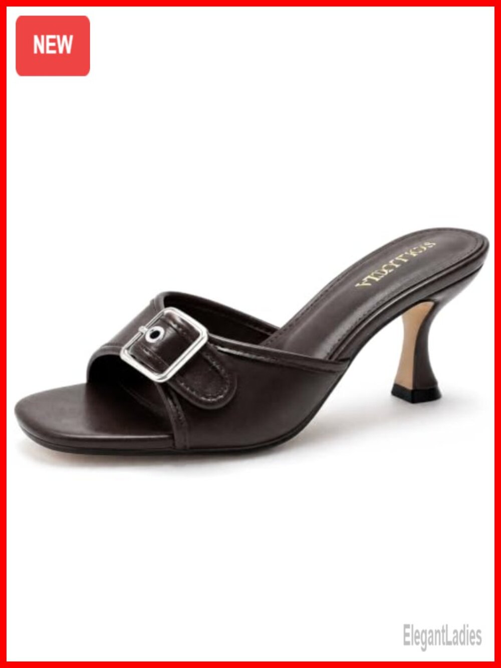 Kitten Heel Mules Square Open Toe Backless Slip On Sandals Buckle Strap Dressy